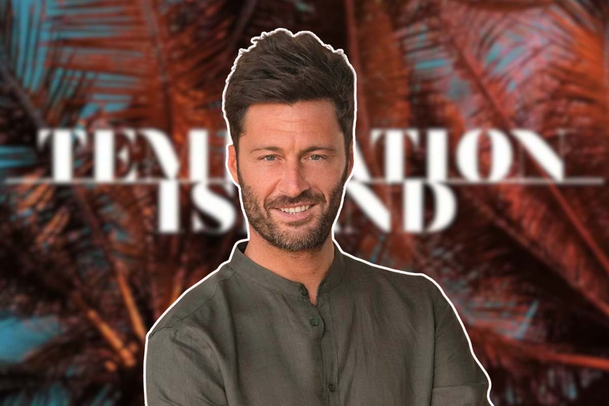 filippo bisciglia in primo piano e logo Temptation Island