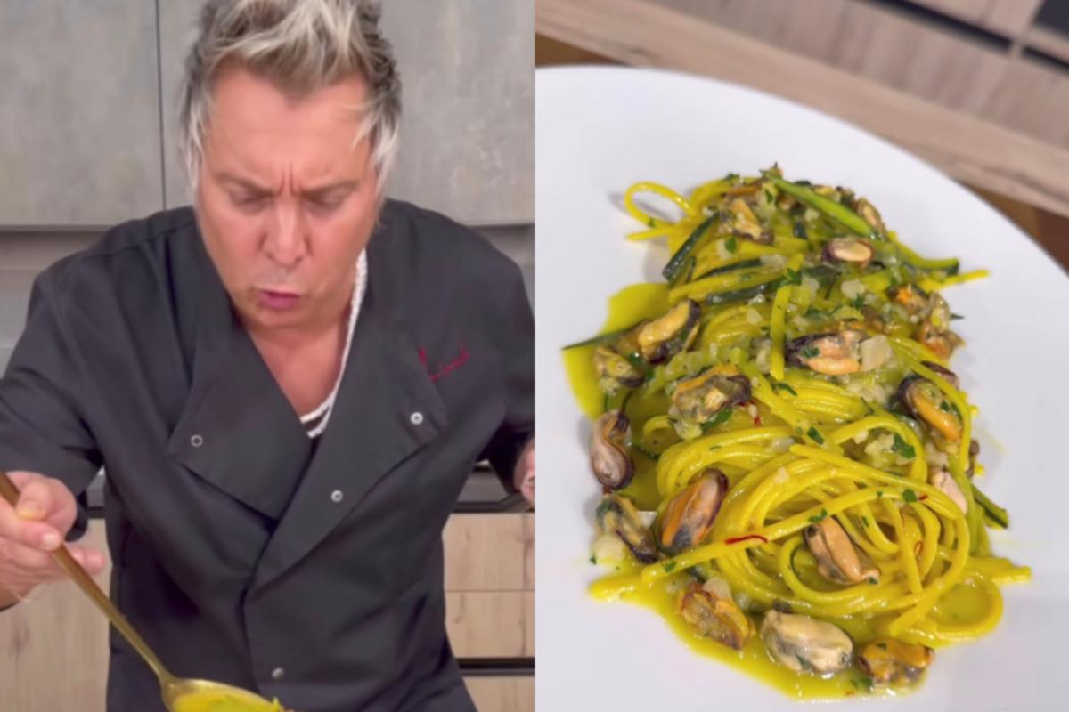 Collage di Andrea Mainardi e un piatto di linguine alle cozze