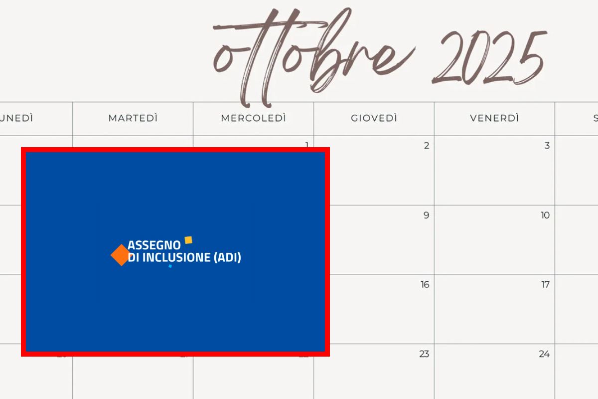Calendario di ottobre e la grafica dell'assegno di inclusione