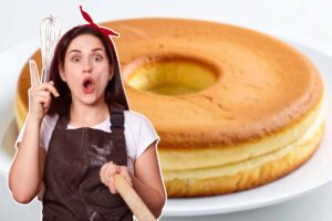ciambellone sullo sfondo e ragazza in primo piano